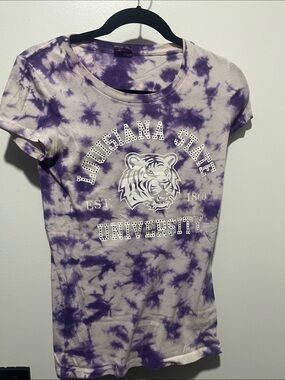 PINK Victoria's Secret Purple and White Tie-Dye LSU Tiger Tee